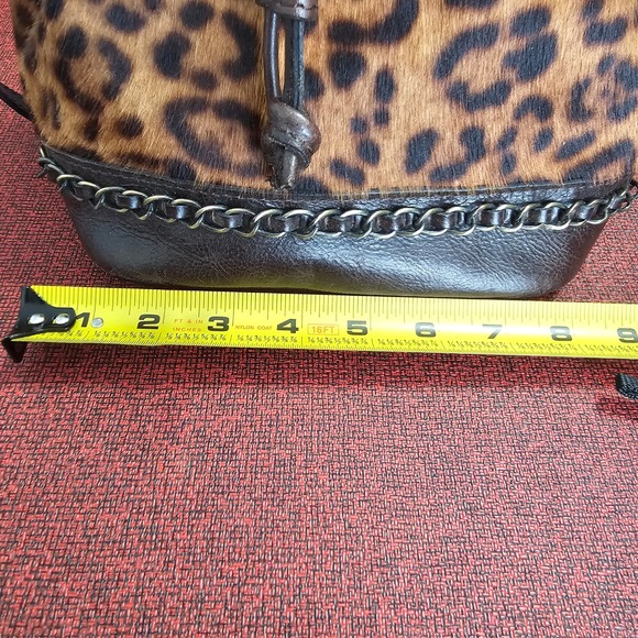 Patricia Nash Calf Hair Leather Bucket Bag Leopard Brown Crossbody Drawstring - Picture 14 of 16